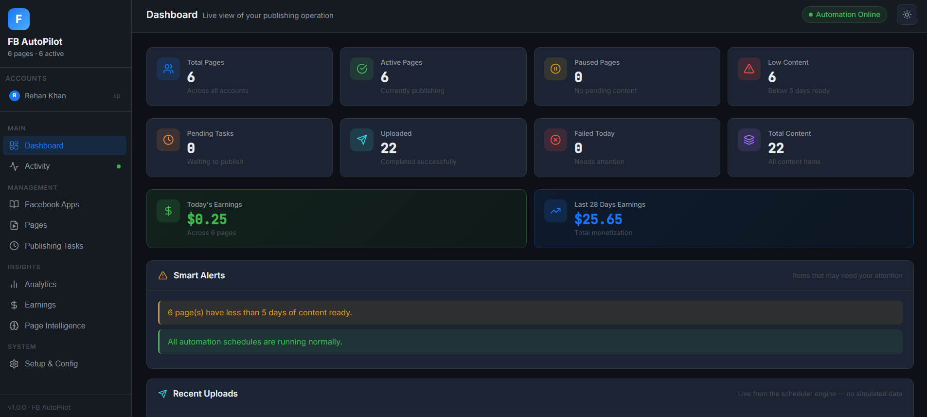 FB AutoPilot Studio dashboard